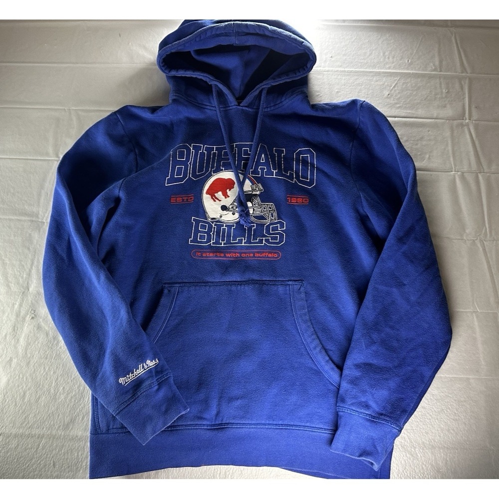 Mitchell & Ness Buffalo Bills Hoodie Mens‎ Medium Blue Embroidered Pullover